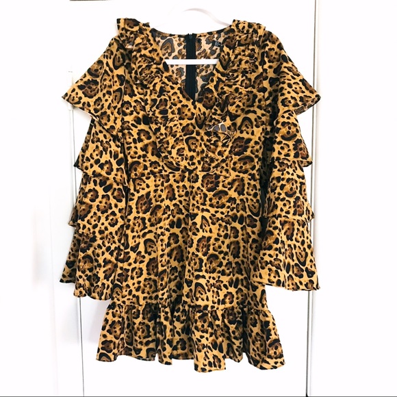 🐆 LEOPARD PRINT RUFFLE LONG SLEEVE DRESS! - Picture 5 of 8